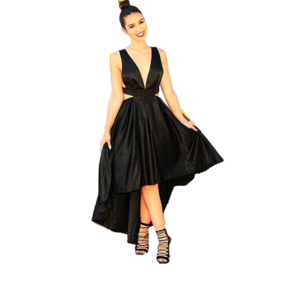 Black Satin Cut-Out High-Low Dress NWT Size M - Picture 8 of 15